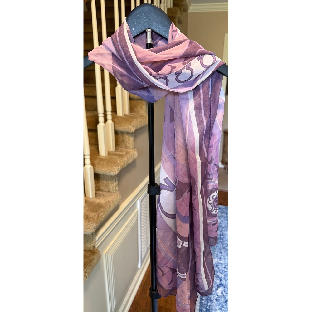 Purple Pink Long Silk Print Scarf Chiffon